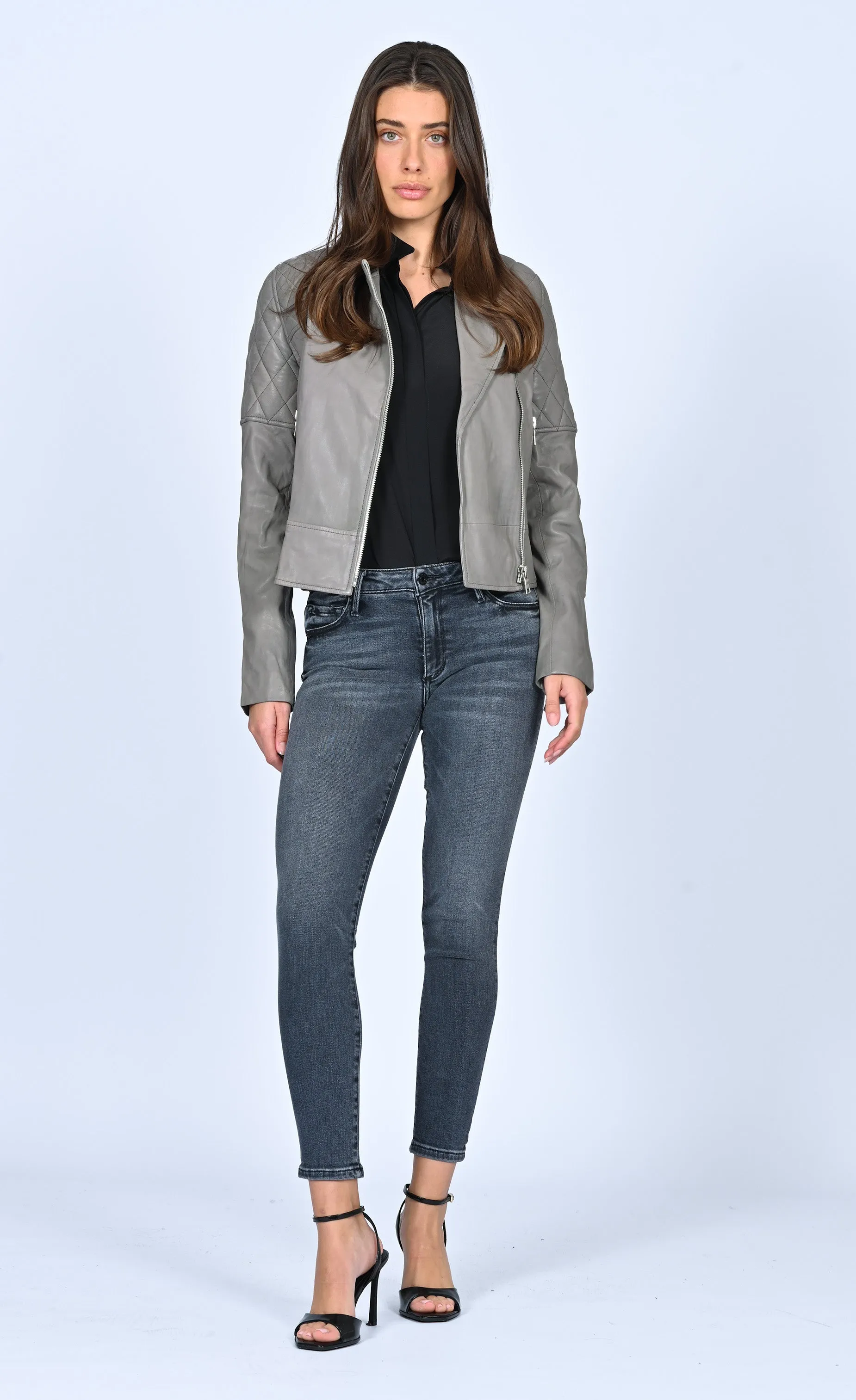 Leather Motorcycle Jacket - Rock Grey