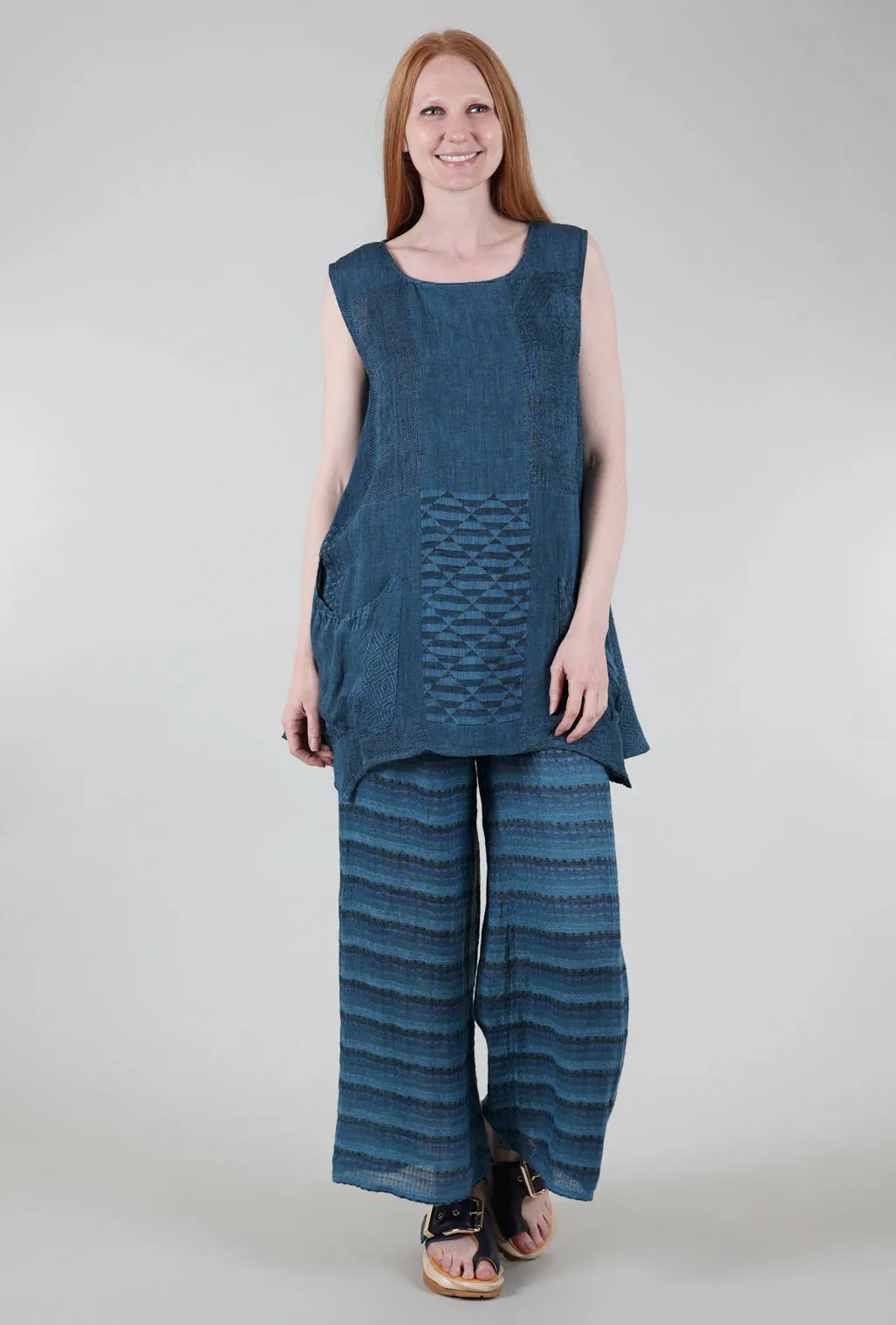 Linen Palazzo Pant, Turquoise
