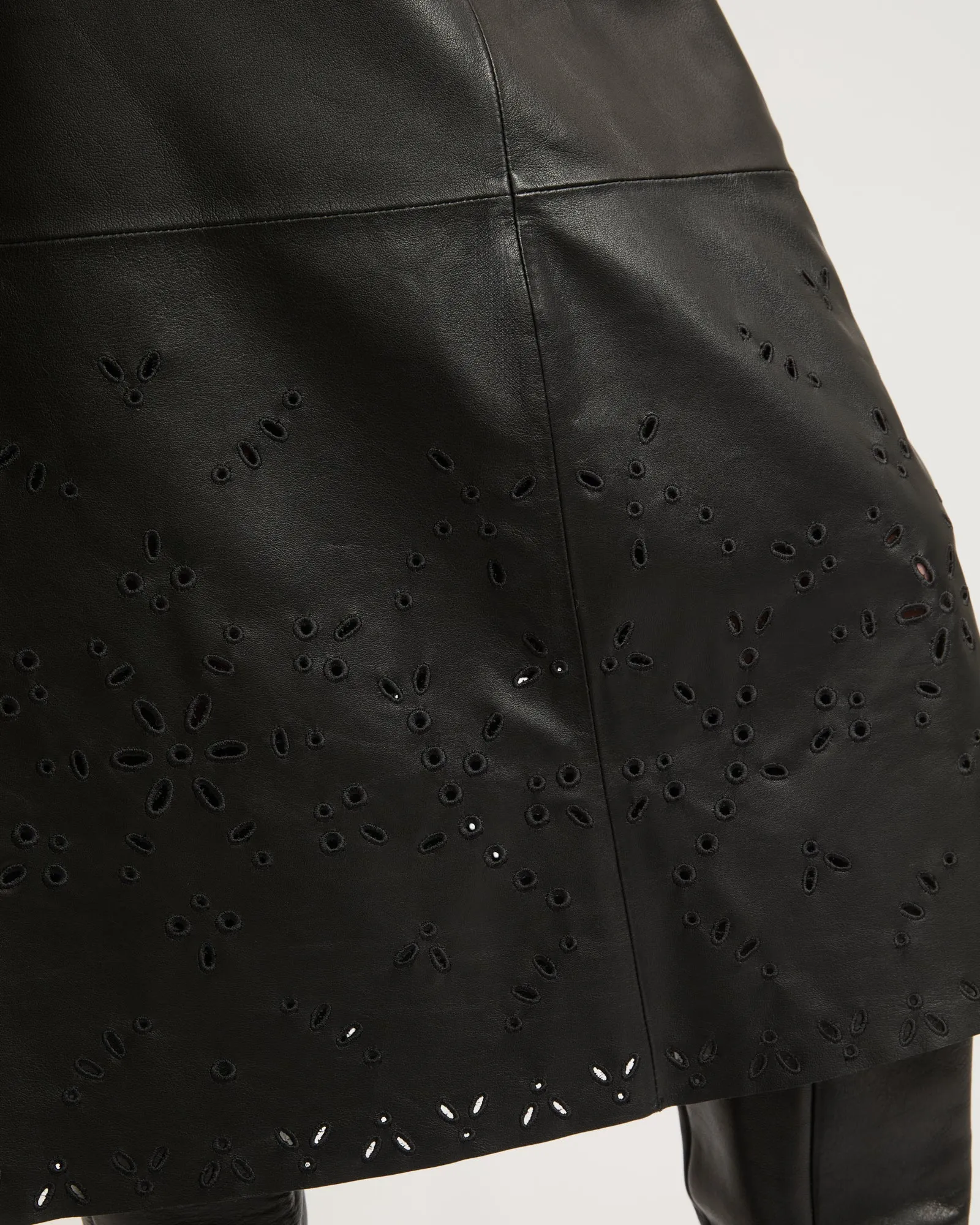 Long leather skirt with embroidery