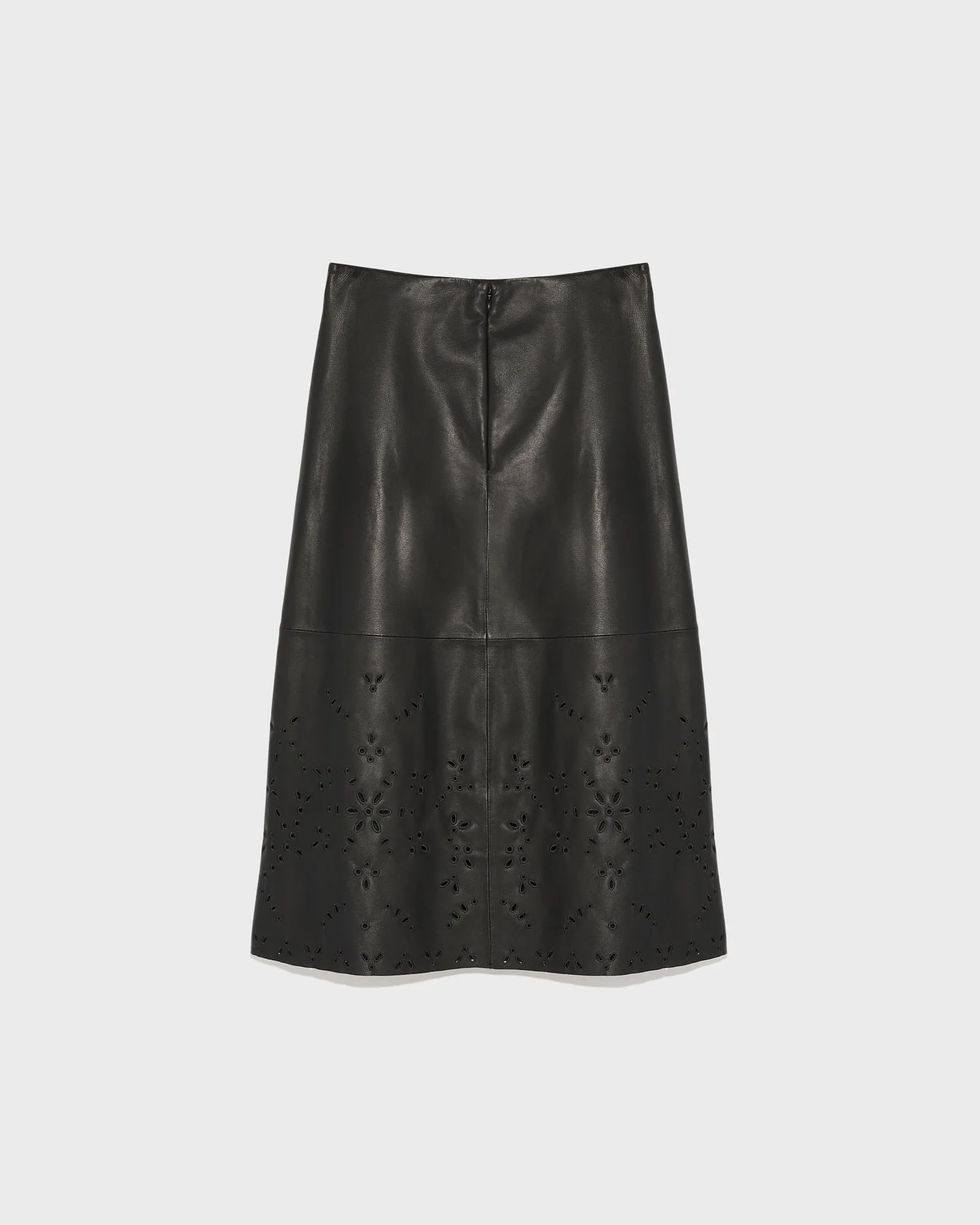 Long leather skirt with embroidery
