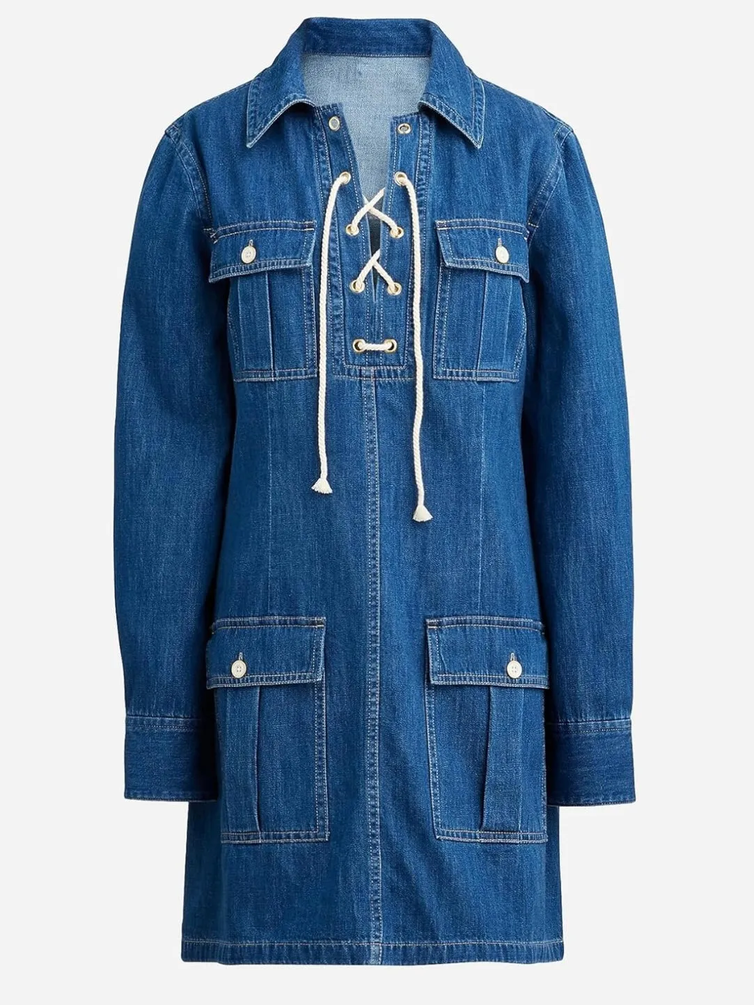 Long sleeve denim dress casual with pocket