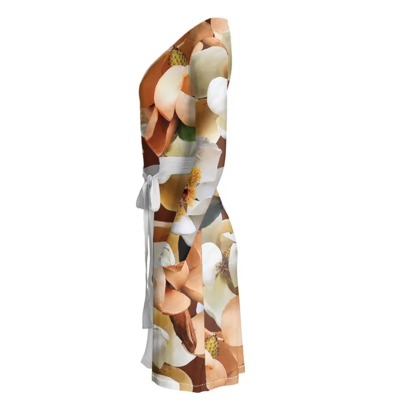 Magnolia Blooms Wrap Dress