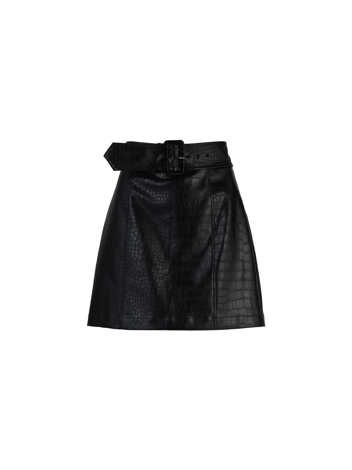 Marla Black Faux Croc Belted Mini Skirt