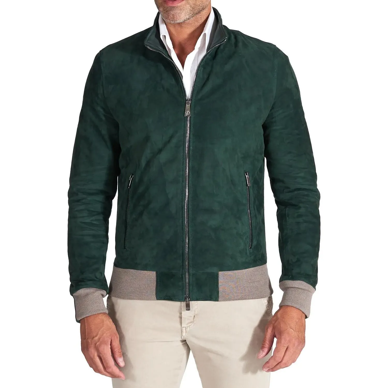 MCKINNON Suede Leather Zip Bomber Jacket GREEN REG