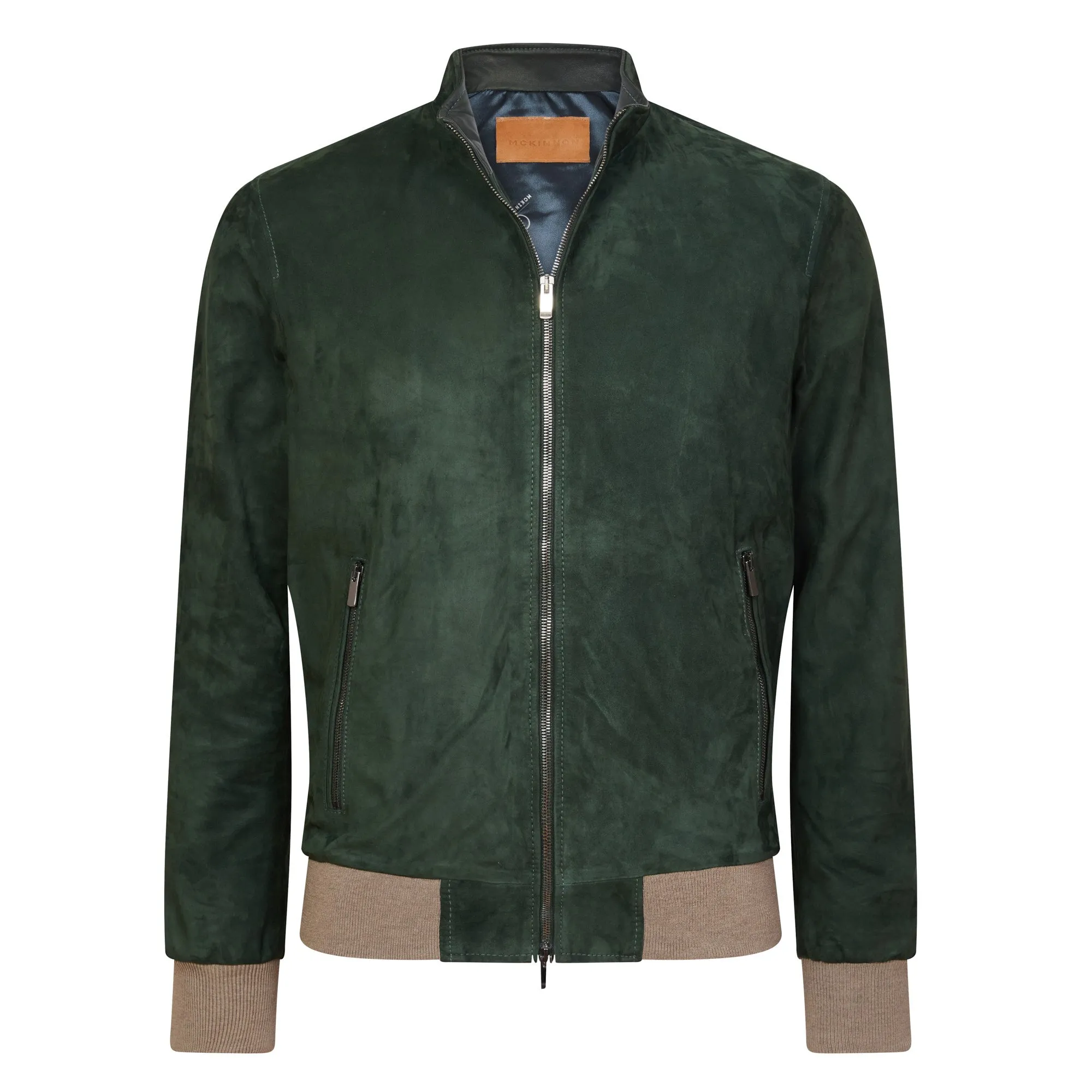 MCKINNON Suede Leather Zip Bomber Jacket GREEN REG