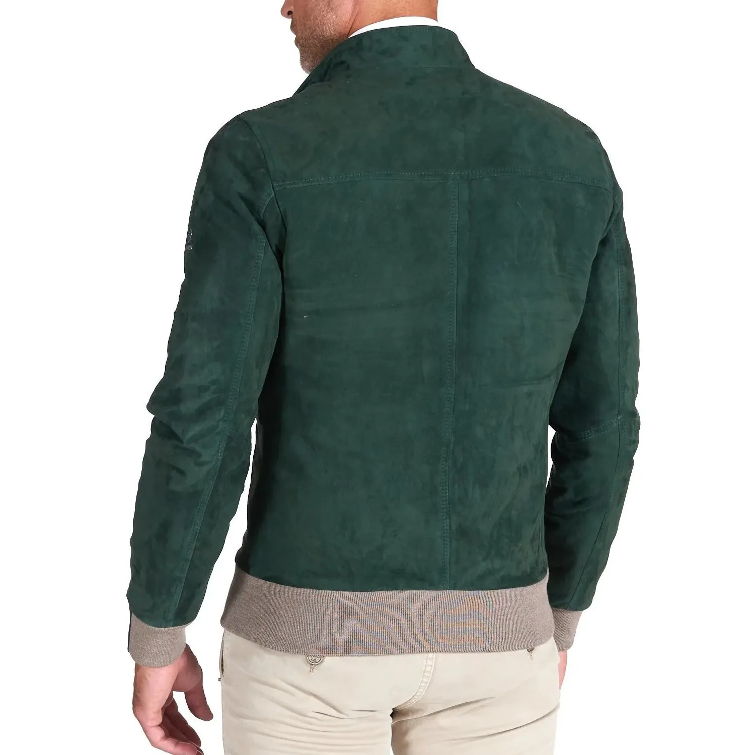 MCKINNON Suede Leather Zip Bomber Jacket GREEN REG