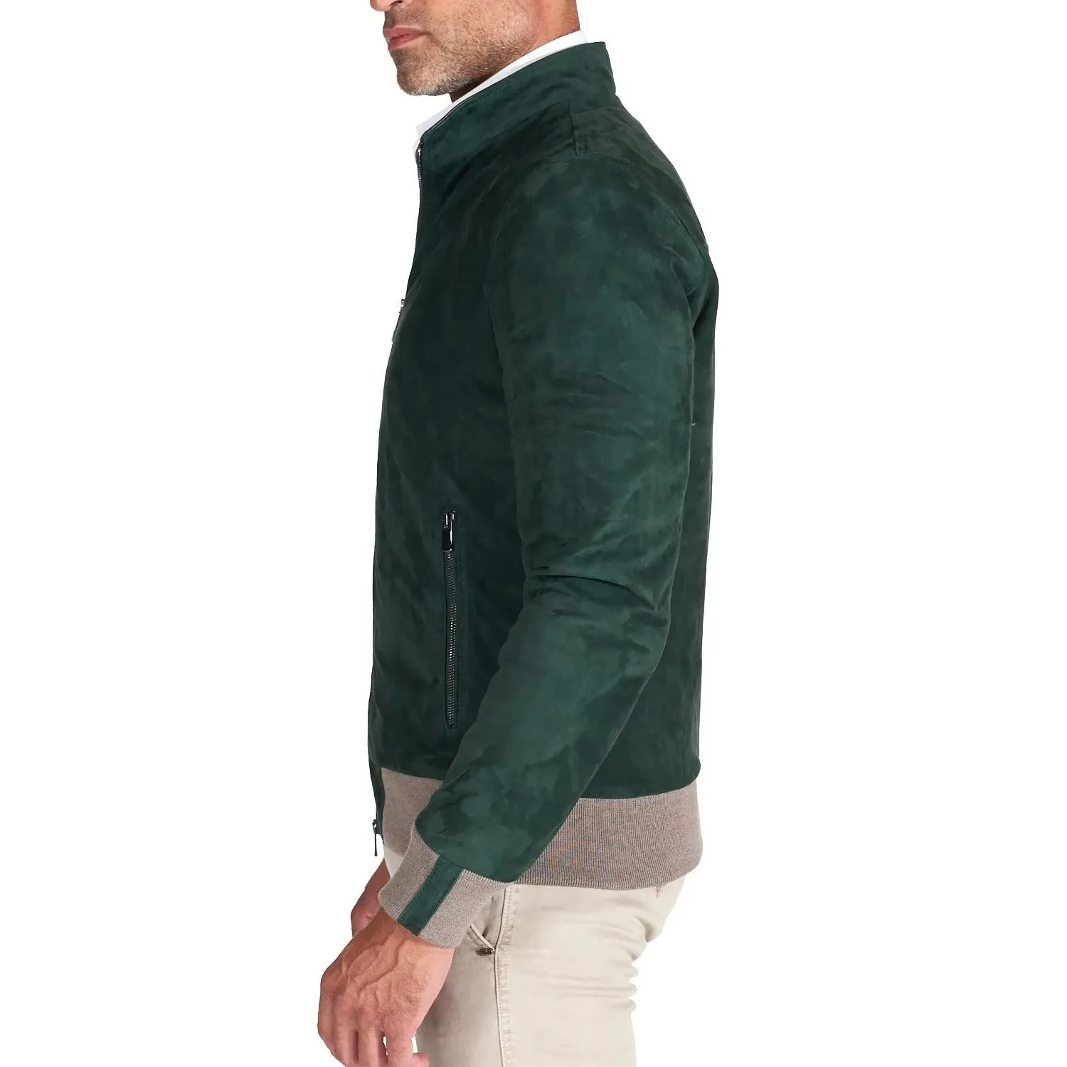 MCKINNON Suede Leather Zip Bomber Jacket GREEN REG