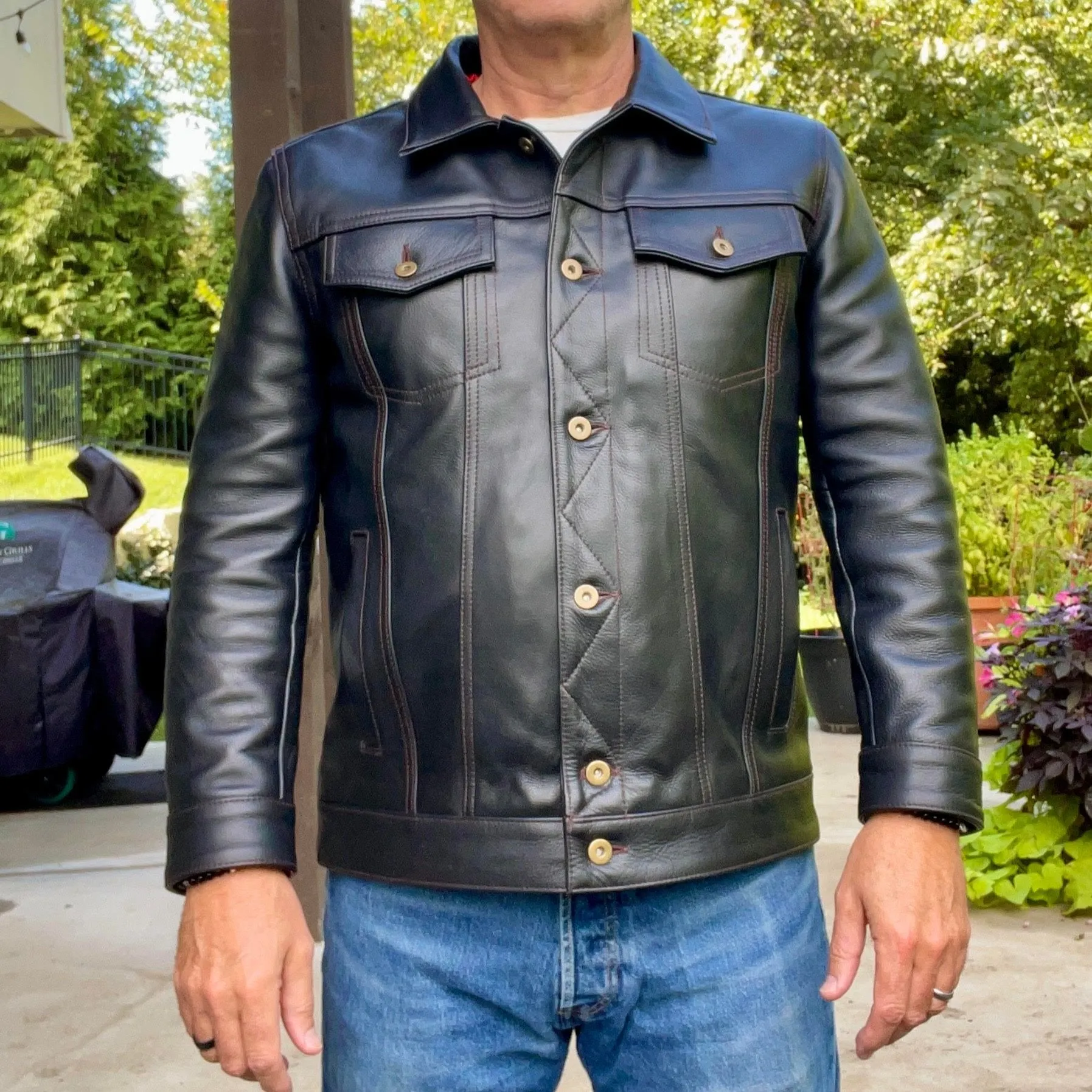 Men Trucker Real Horsehide Leather Classic Western Denim Style Leather Jacket