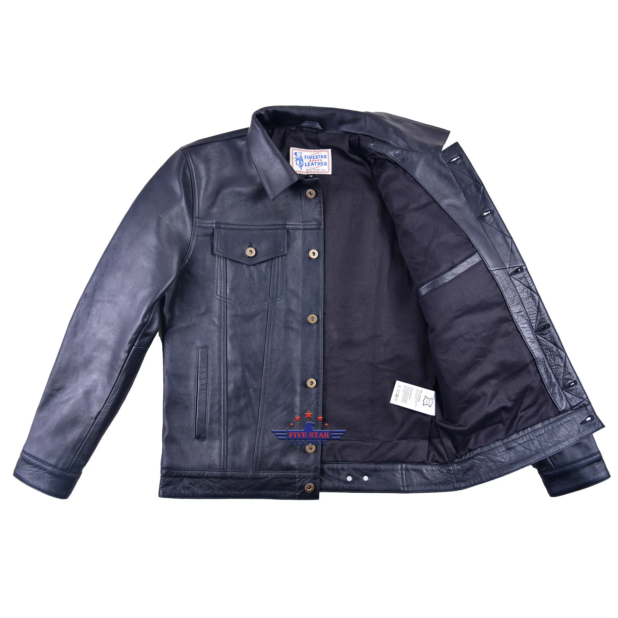 Men Trucker Real Horsehide Leather Classic Western Denim Style Leather Jacket