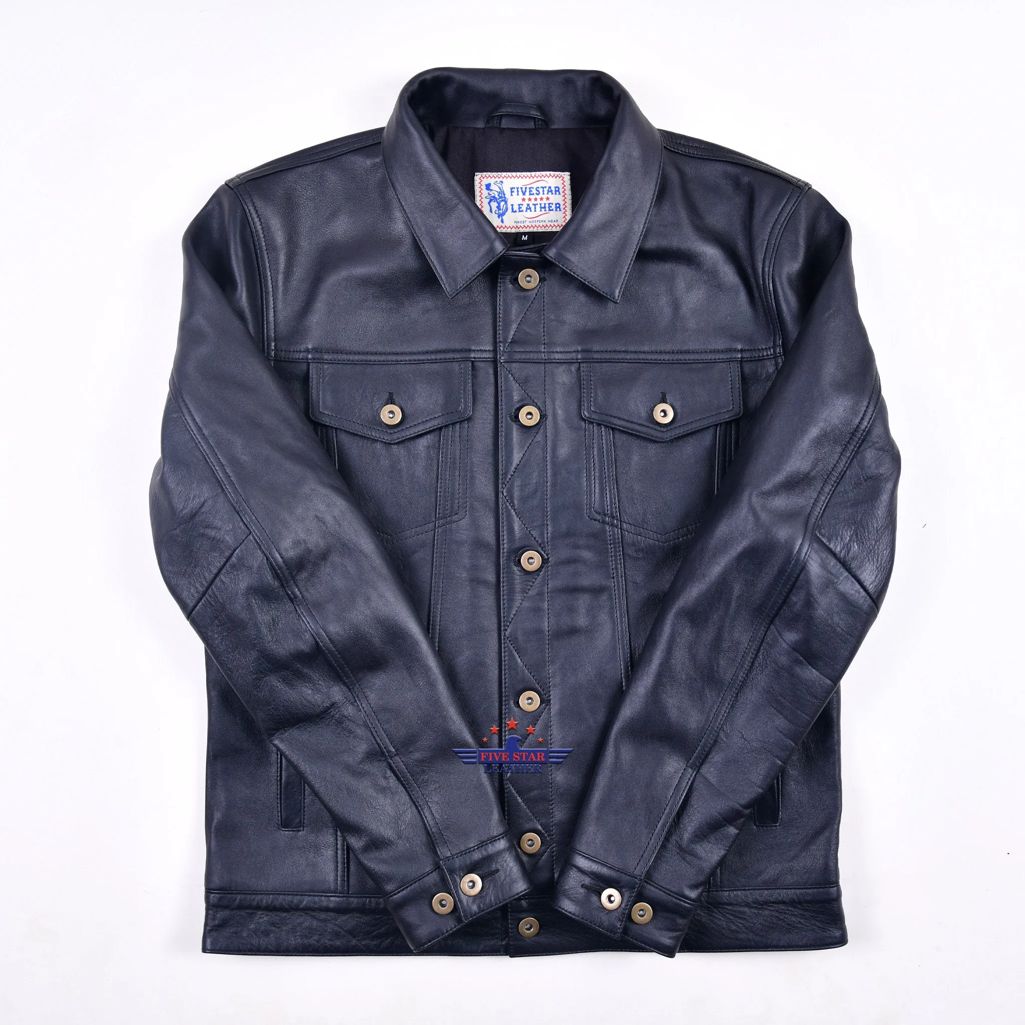 Men Trucker Real Horsehide Leather Classic Western Denim Style Leather Jacket