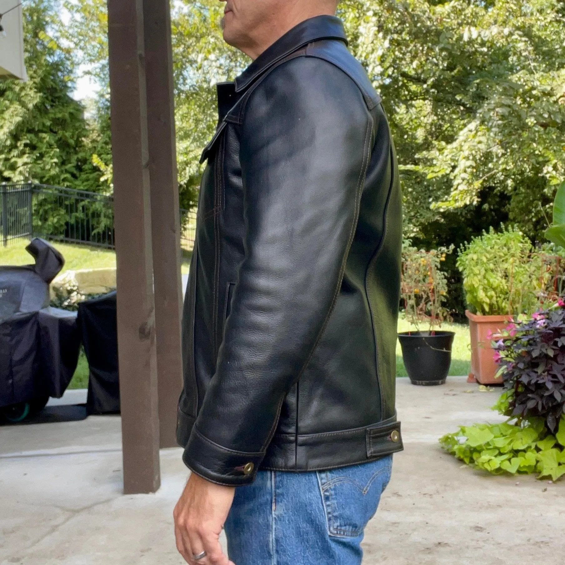 Men Trucker Real Horsehide Leather Classic Western Denim Style Leather Jacket