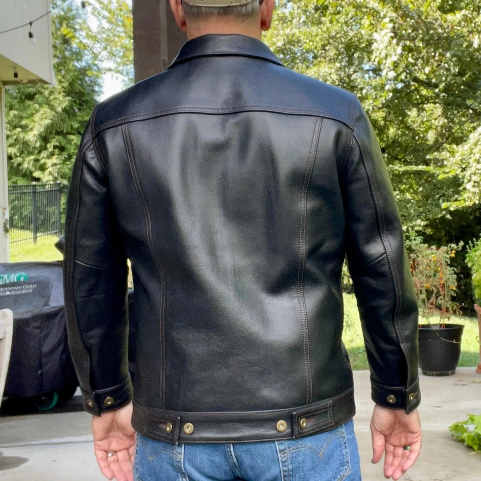 Men Trucker Real Horsehide Leather Classic Western Denim Style Leather Jacket