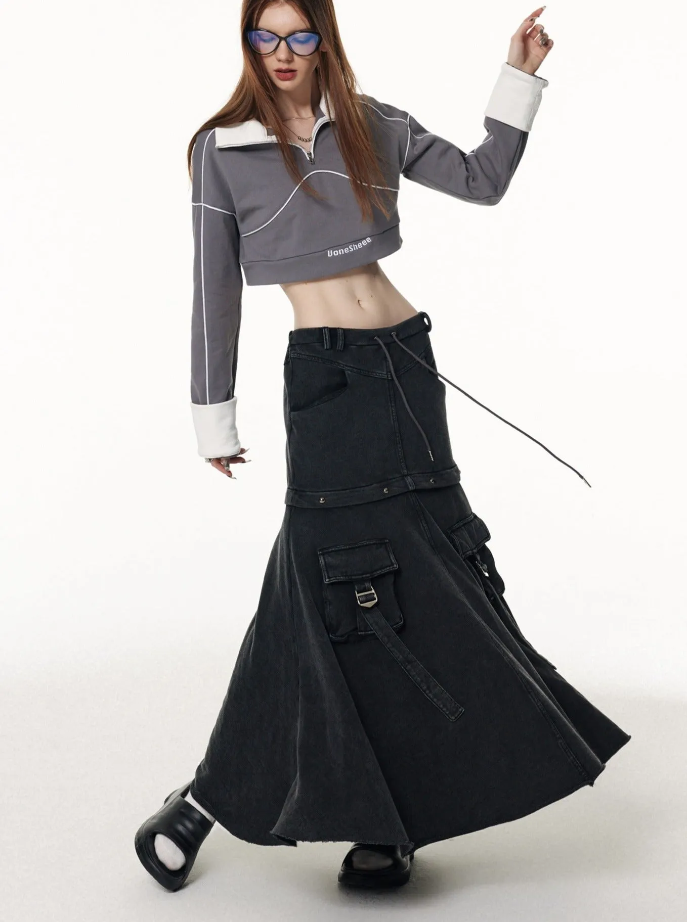 midi-length tooling skirt