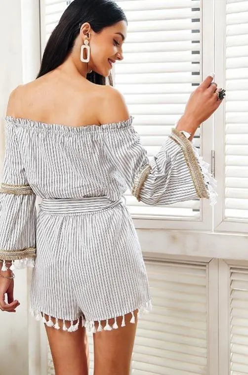National Boho Stripe Tassel Jumpsuit Romper