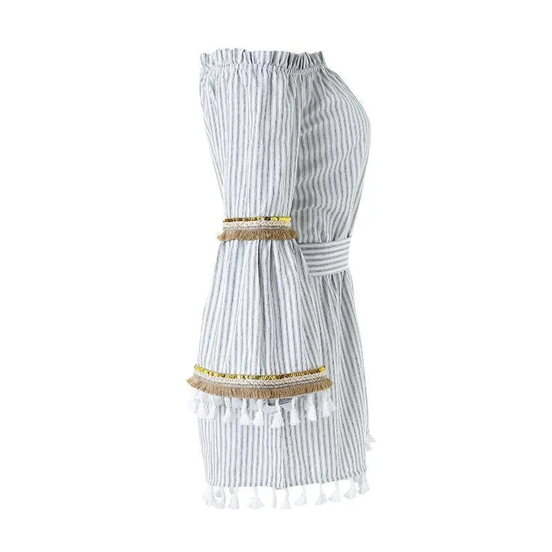 National Boho Stripe Tassel Jumpsuit Romper