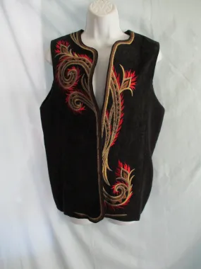 NEW BOB MACKIE WEARABLE ART LEATHER Embroidered VEST S Boho Hippie Western BLACK