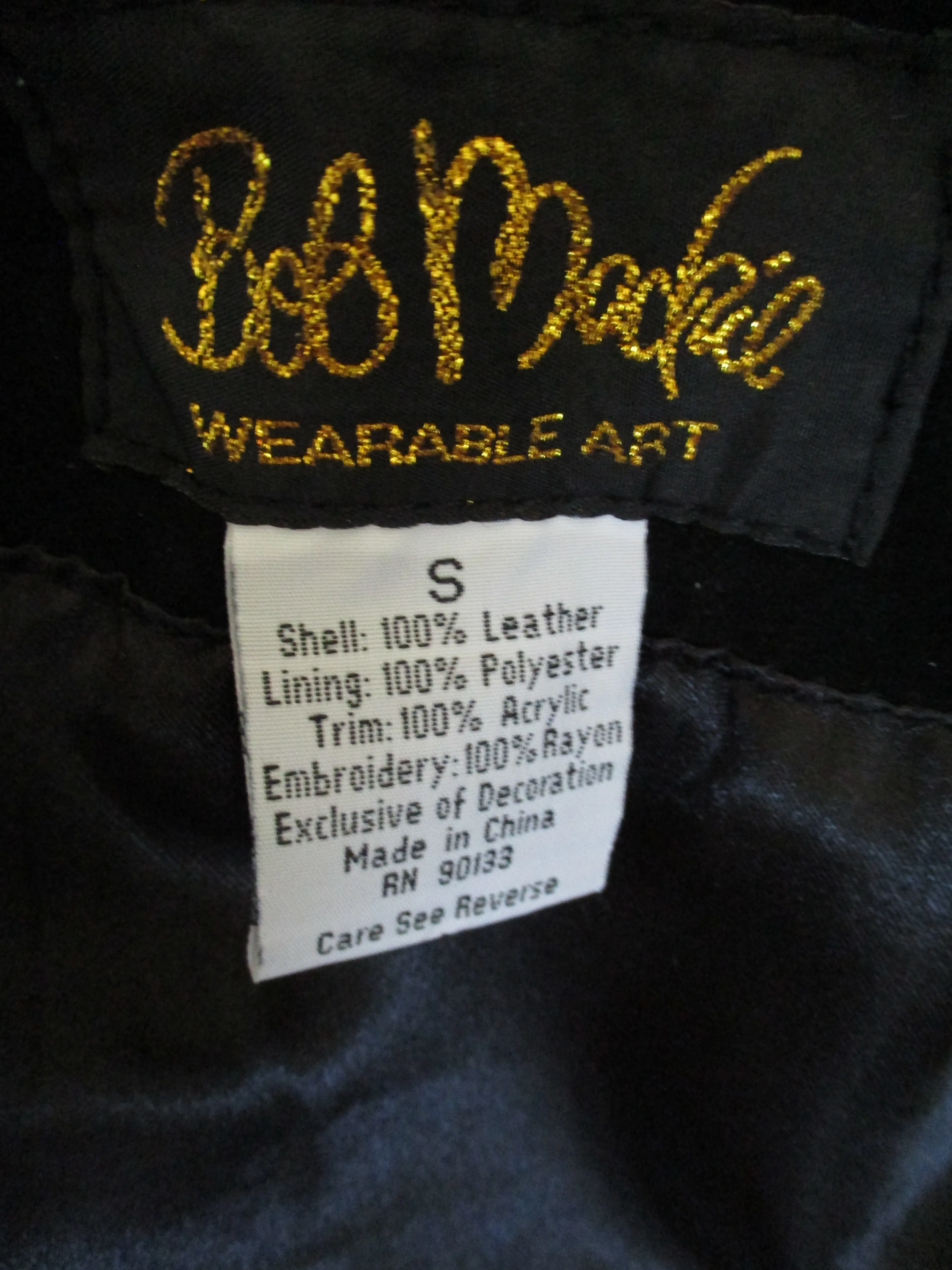 NEW BOB MACKIE WEARABLE ART LEATHER Embroidered VEST S Boho Hippie Western BLACK