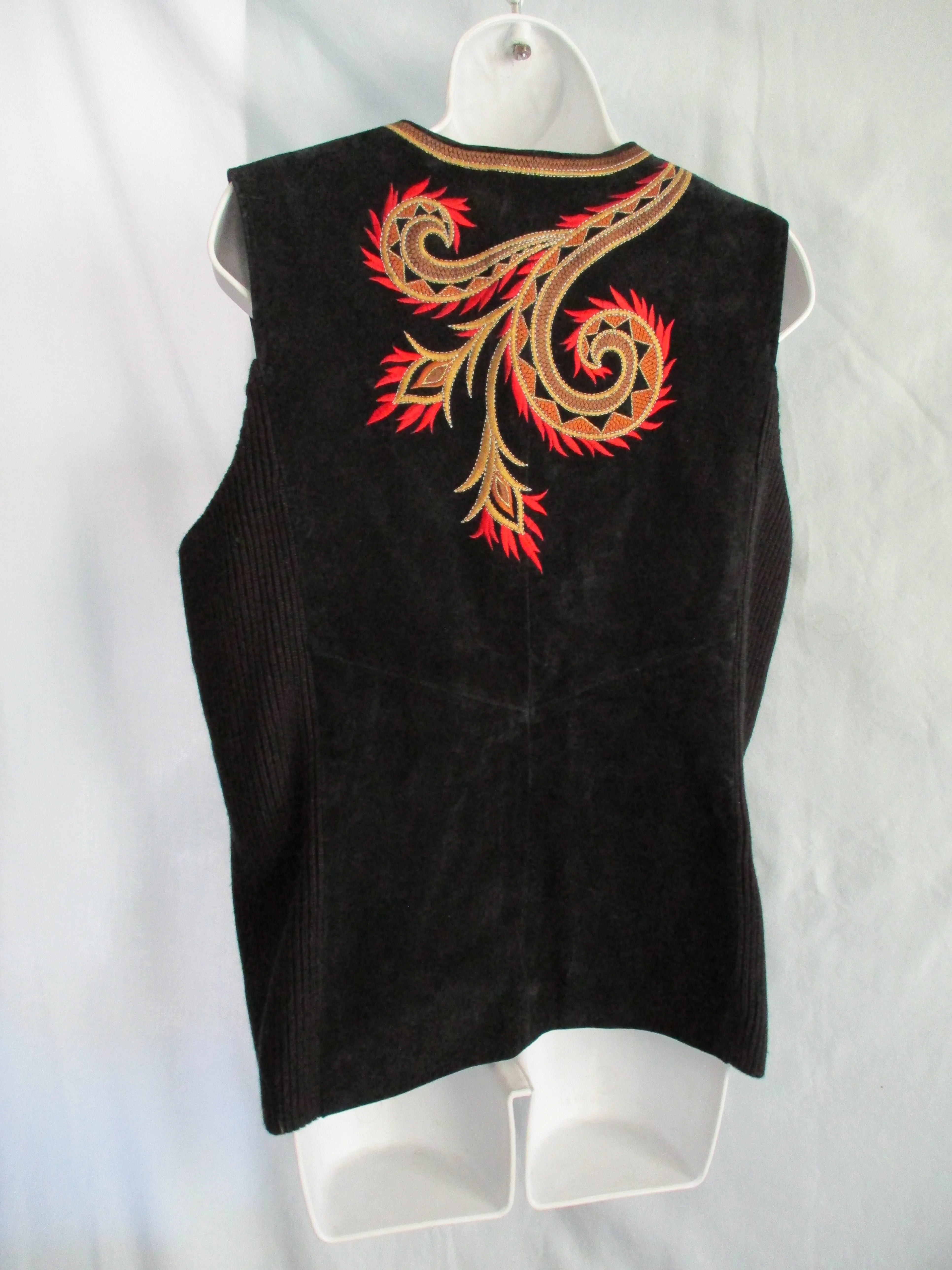 NEW BOB MACKIE WEARABLE ART LEATHER Embroidered VEST S Boho Hippie Western BLACK