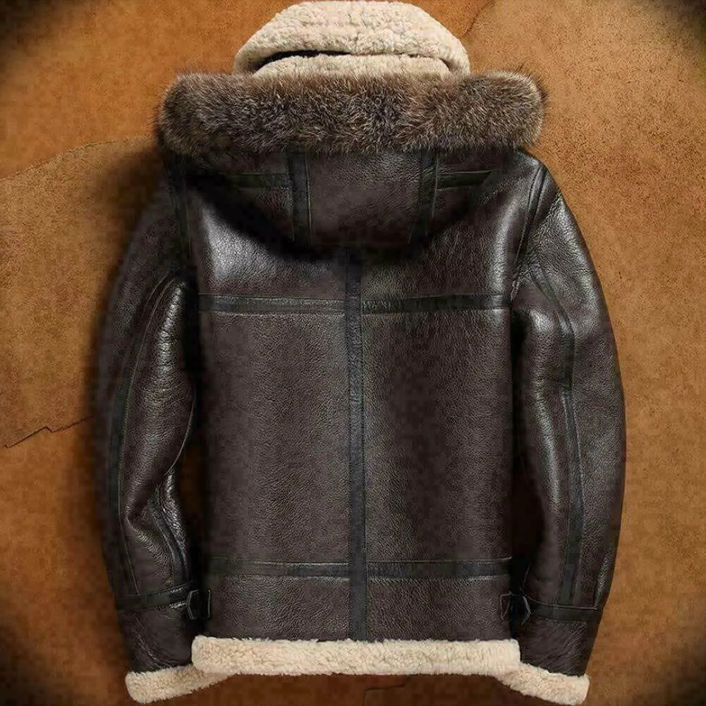 New Flight Aviator Fur Shearing Real Sheepskin B-3 Bomber Leather Jacket For Men