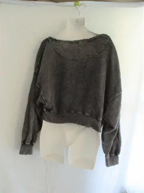 NEW FREE PEOPLE Throw-back Sweatshirt Top Coverup Jacket L CHARCOAL GRAY BLACK