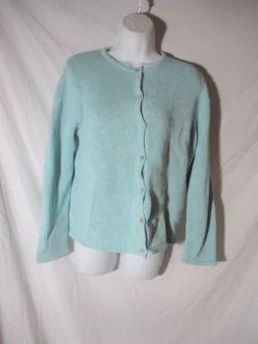 NEW L.L. BEAN NORDIC 100% Cotton Knit Sweater Cardigan M Aqua Blue
