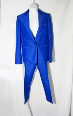 NEW NWT CELINE ITALY Set Pleated Pant Suit 36 / 4 ROYAL BLUE Formal