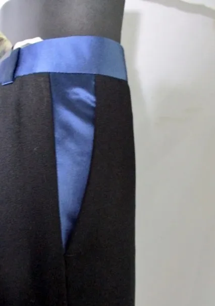 NEW NWT CELINE Set TWISTED WOOL Pant Suit 36 / 38 S BLACK BLUE FORMAL SILK