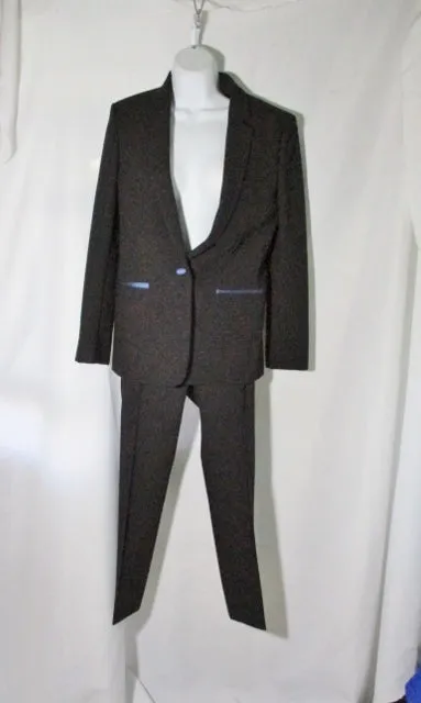 NEW NWT CELINE Set TWISTED WOOL Pant Suit 36 / 38 S BLACK BLUE FORMAL SILK