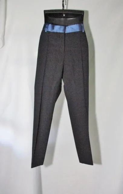 NEW NWT CELINE Set TWISTED WOOL Pant Suit 36 / 38 S BLACK BLUE FORMAL SILK