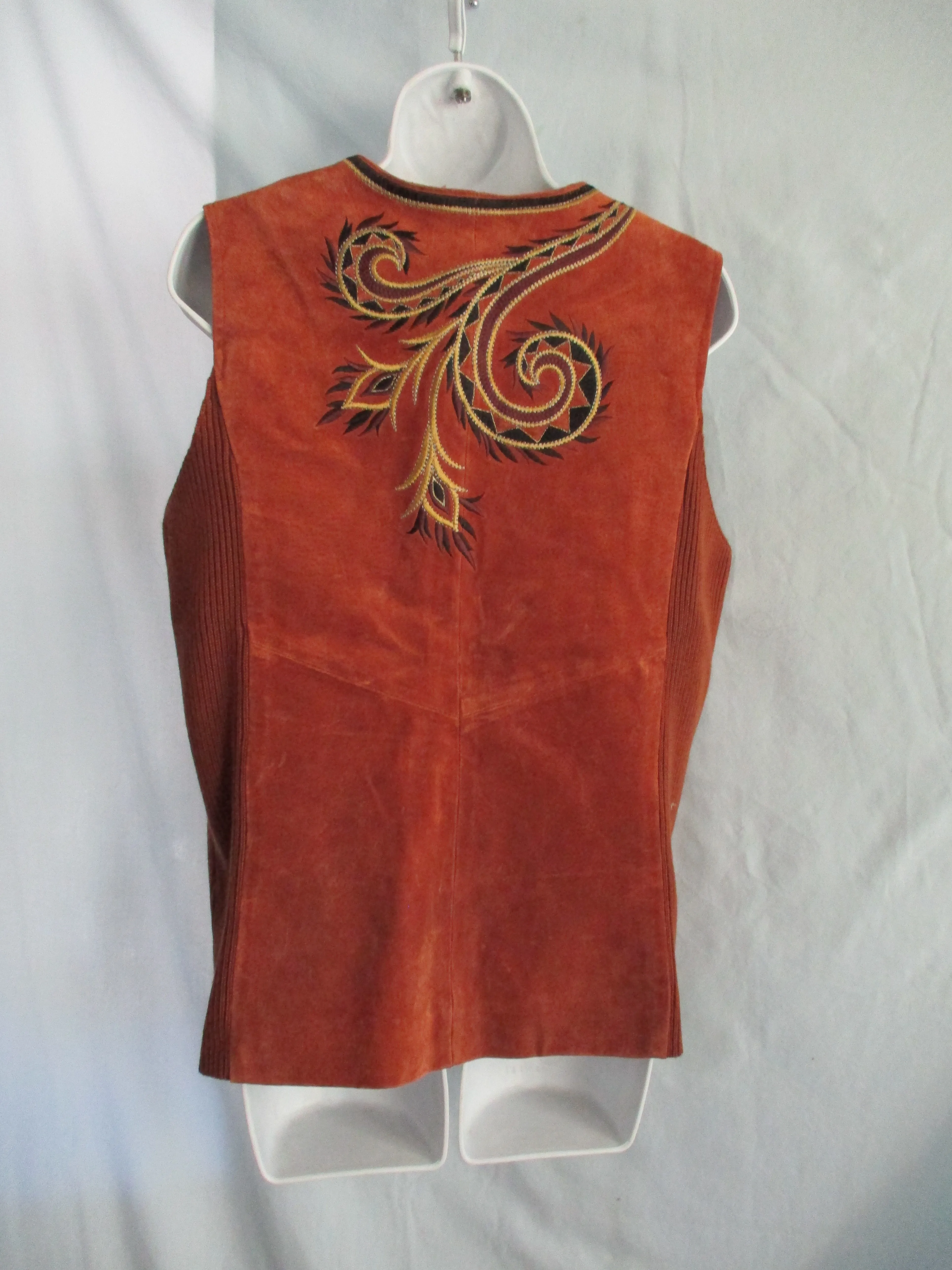 NWT NEW BOB MACKIE WEARABLE ART LEATHER Embroidered VEST S Boho Hippie Western BROWN