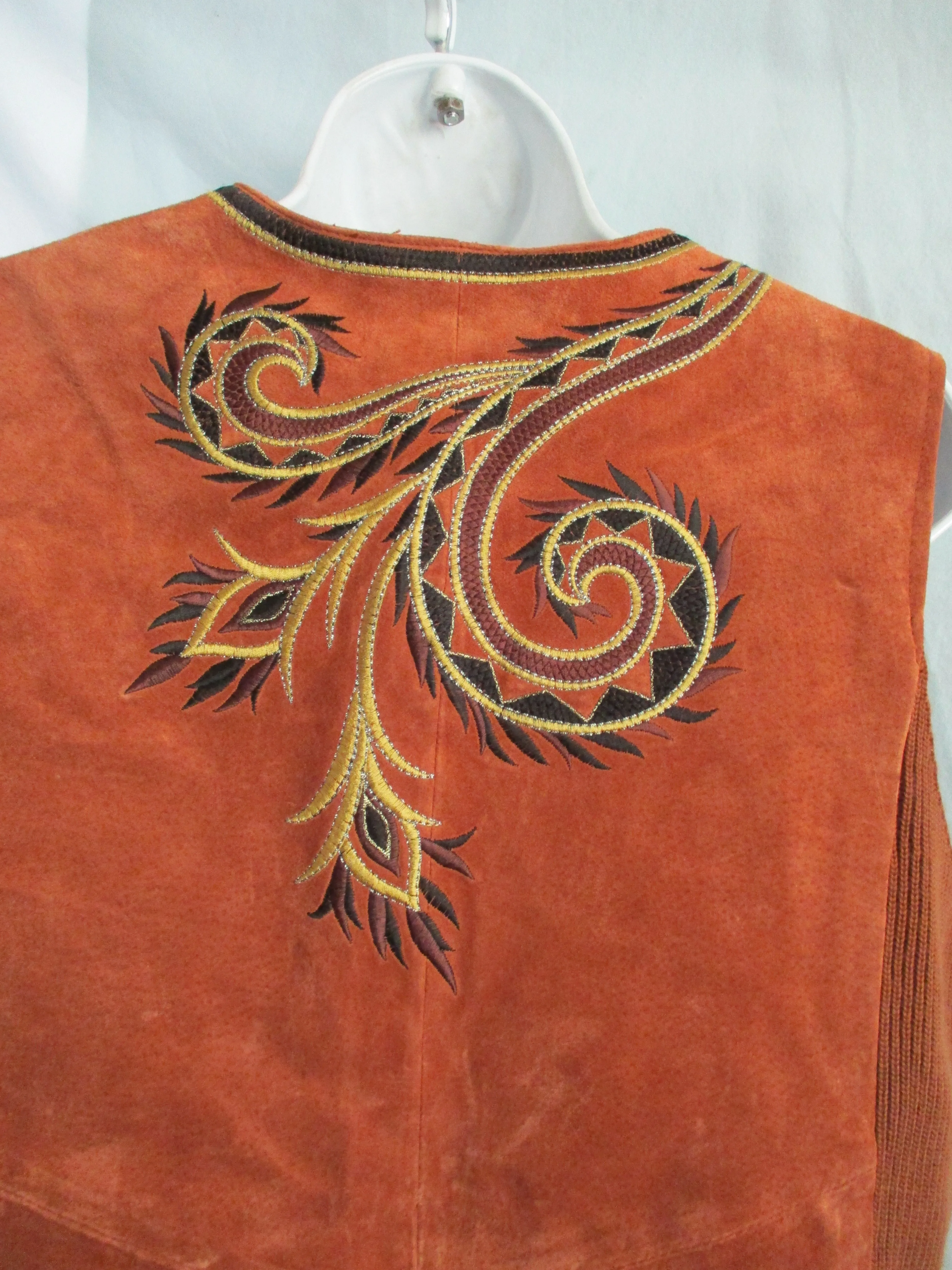 NWT NEW BOB MACKIE WEARABLE ART LEATHER Embroidered VEST S Boho Hippie Western BROWN