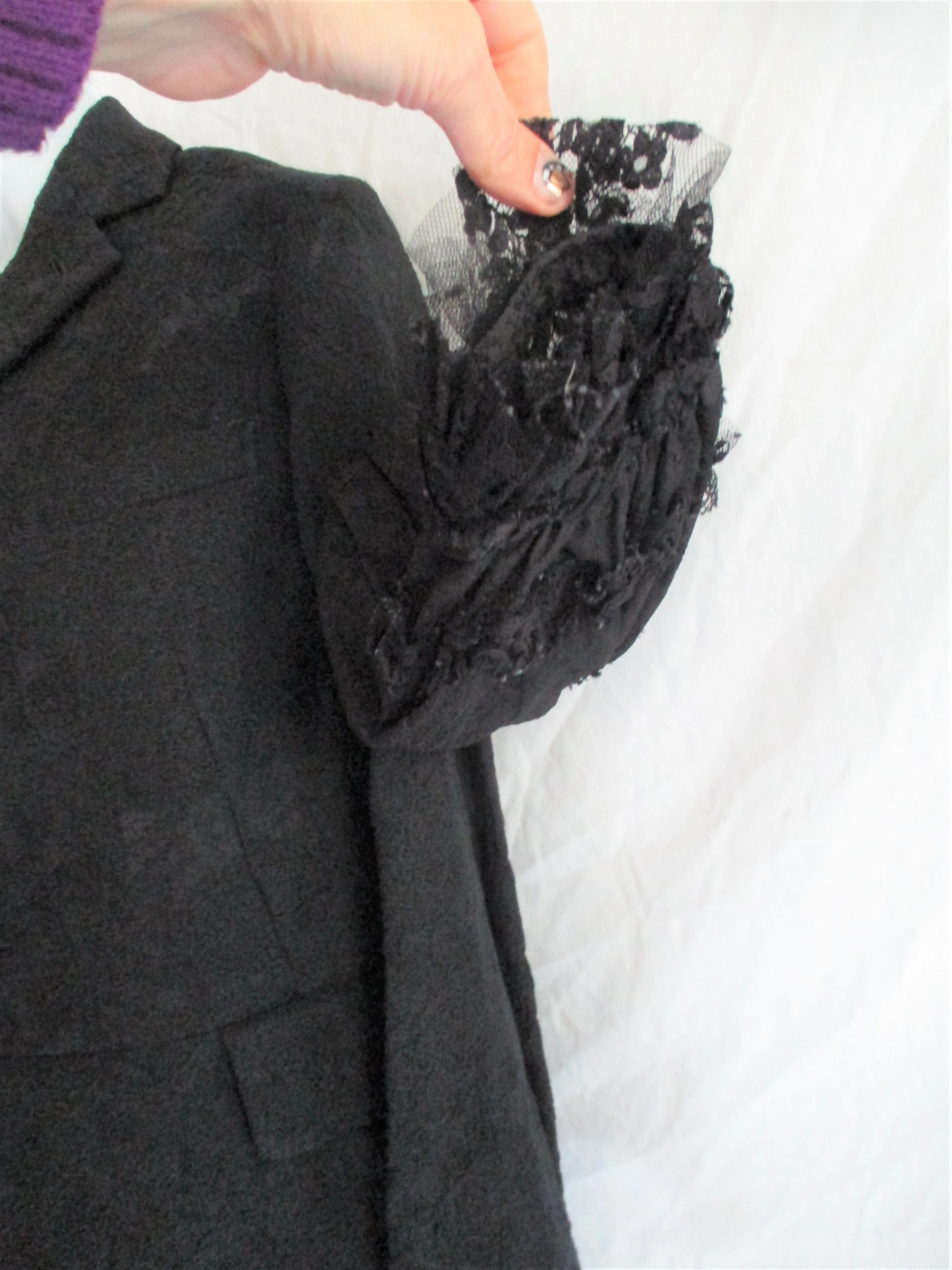 NWT NEW COMME DES GARCONS JACKET WITH BOWS S Boho Textured BLACK