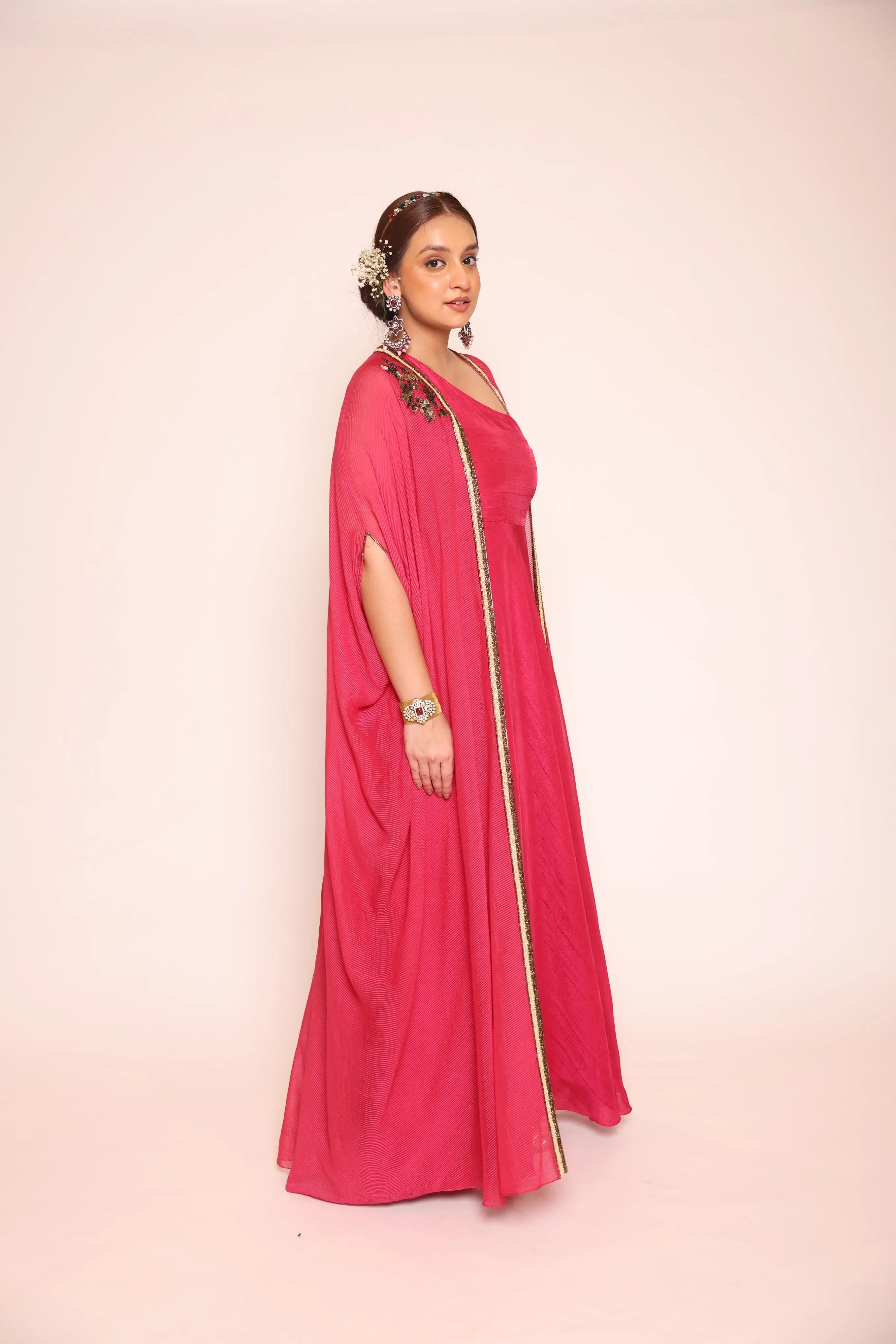 One Shoulder  Dress Paired With Stylish Cape