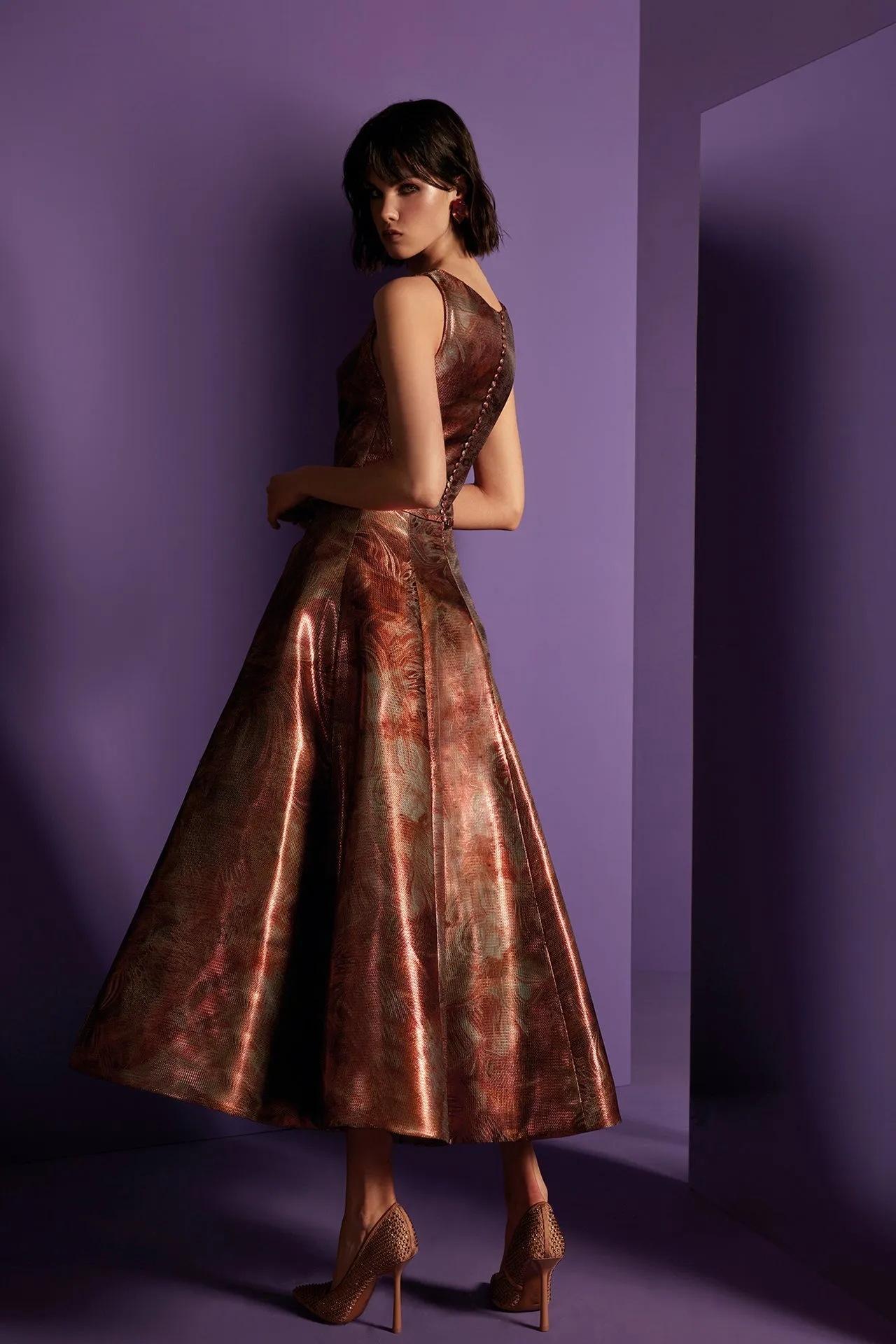 Printed Sleeveless Organza Midi Dress