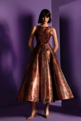 Printed Sleeveless Organza Midi Dress
