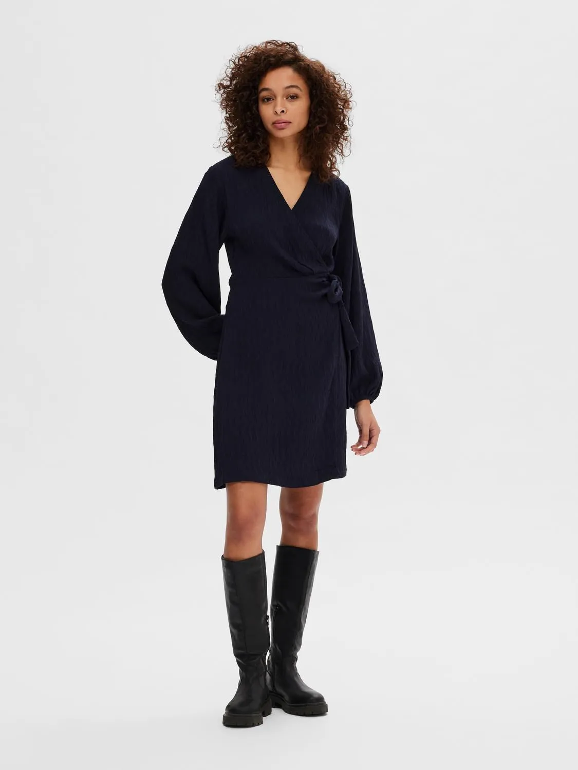 Quinn Ls Short Wrap Dress At - Dark Sapphire