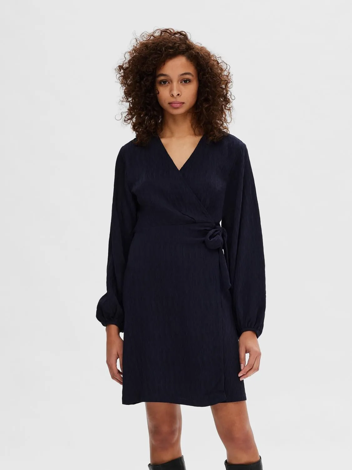 Quinn Ls Short Wrap Dress At - Dark Sapphire