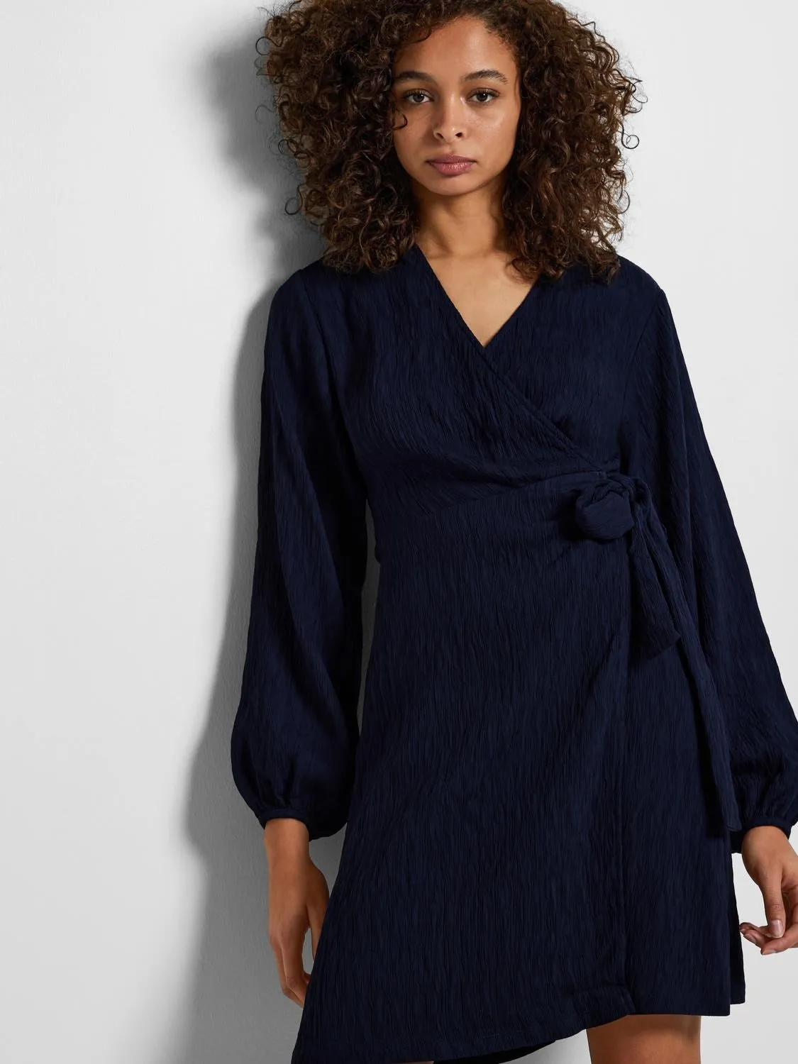 Quinn Ls Short Wrap Dress At - Dark Sapphire