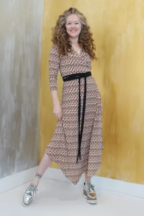 Red Geometric Print Wrap Dress