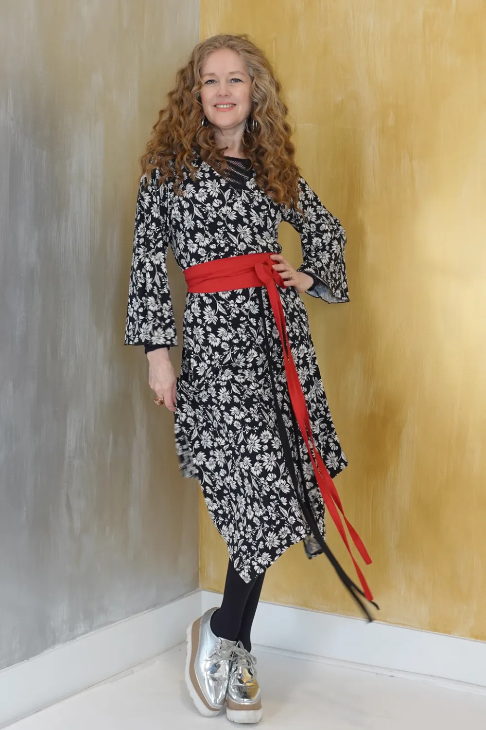 Red Geometric Print Wrap Dress