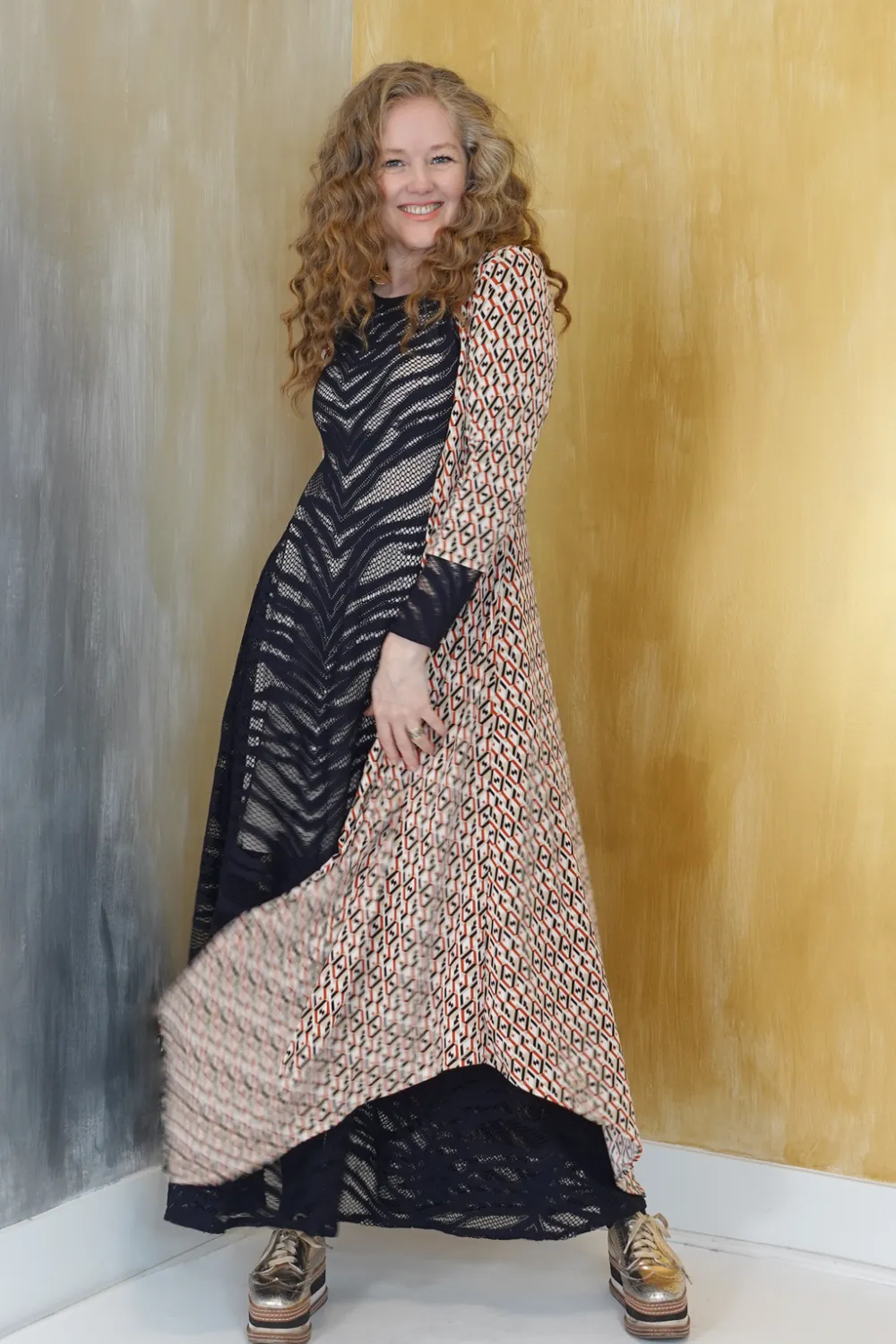 Red Geometric Print Wrap Dress