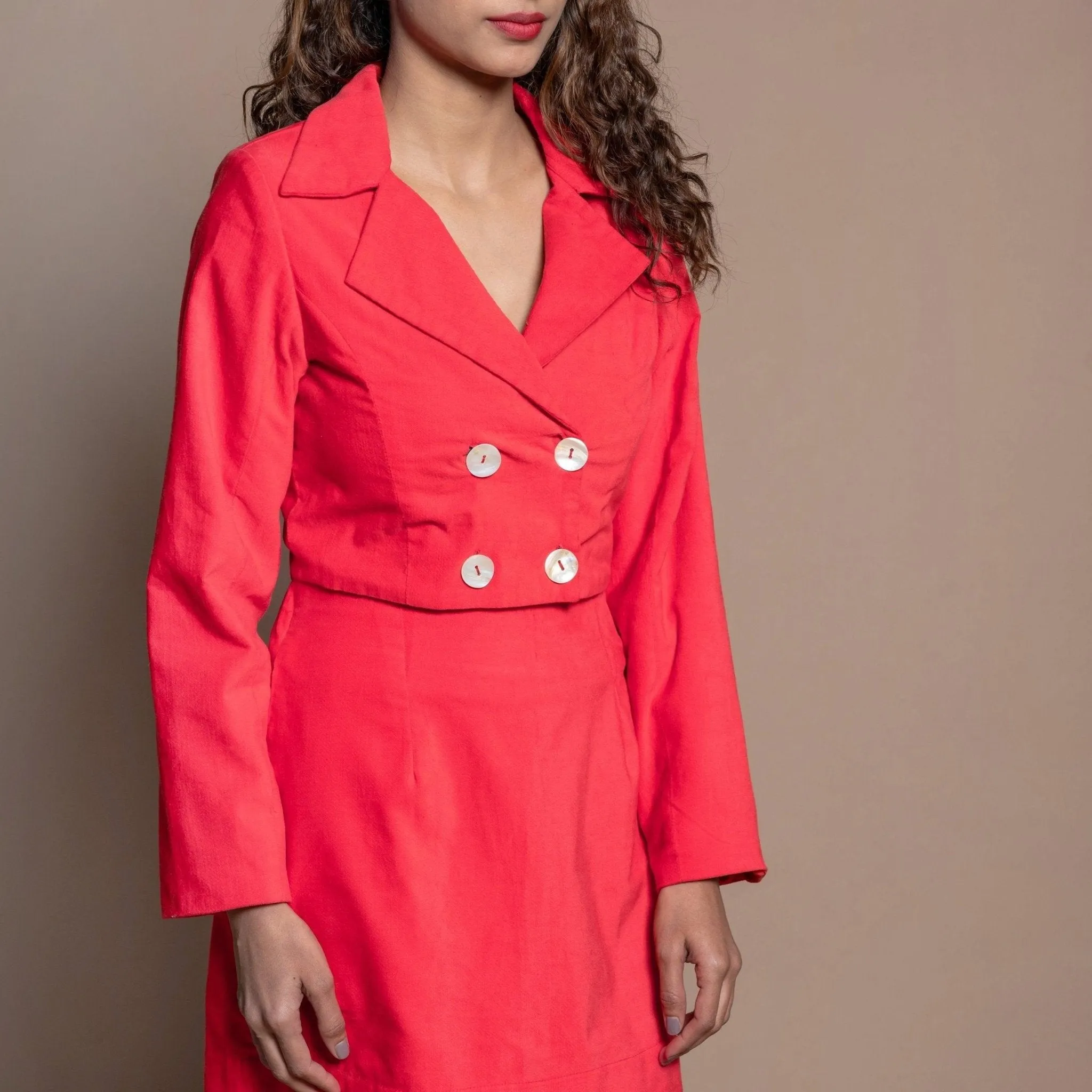 Red Warm Cotton Velvet Double-Breasted Jacket