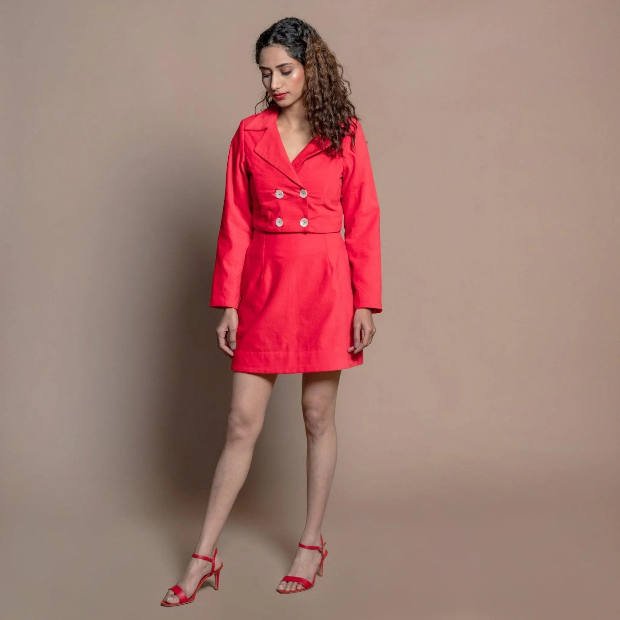 Red Warm Cotton Velvet Double-Breasted Jacket