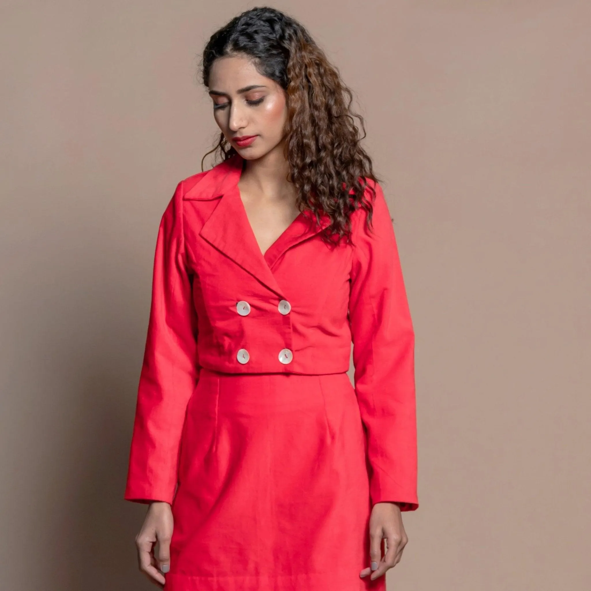 Red Warm Cotton Velvet Double-Breasted Jacket