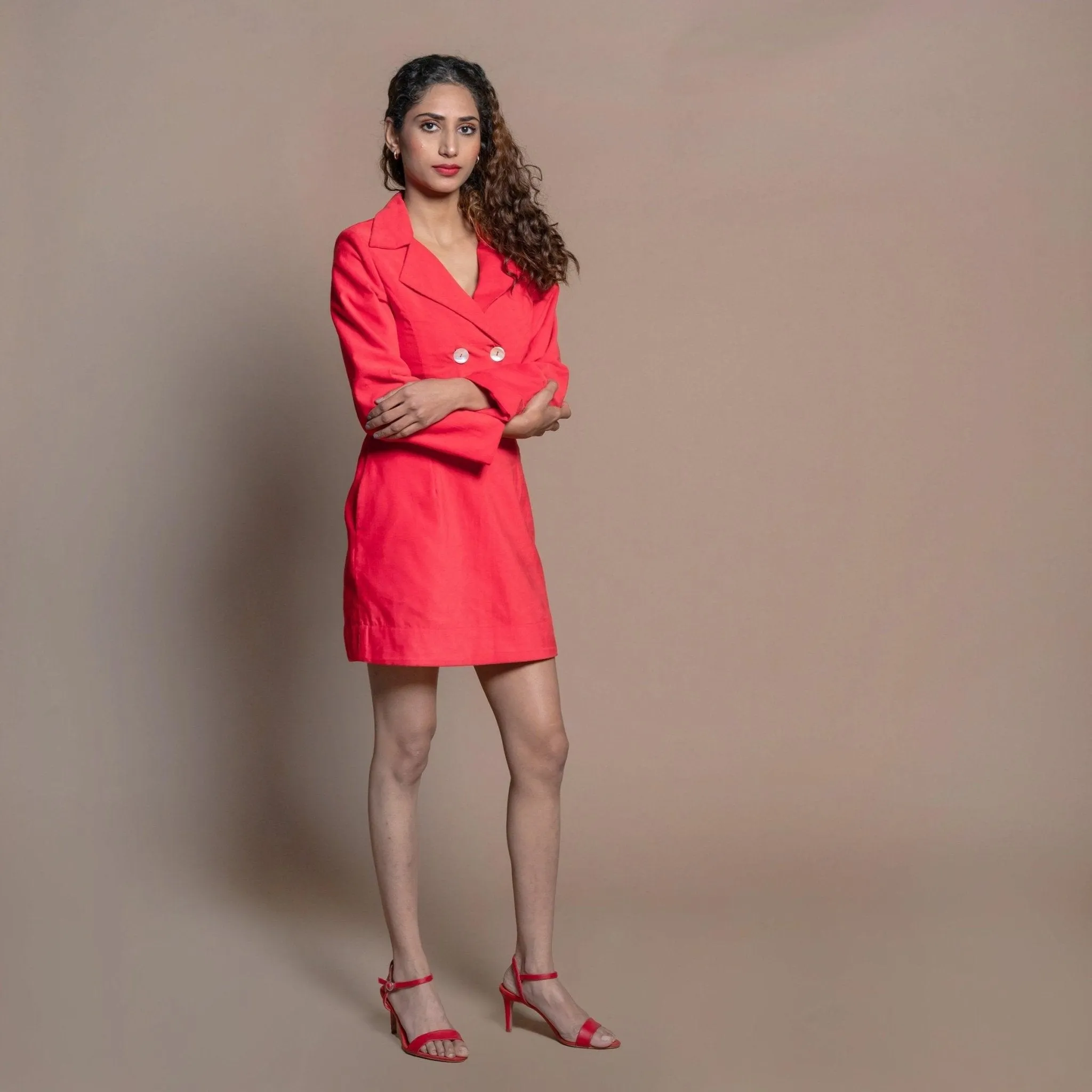 Red Warm Cotton Velvet Double-Breasted Jacket