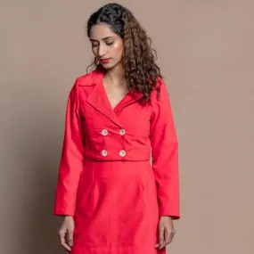 Red Warm Cotton Velvet Double-Breasted Jacket