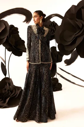 Rosette Embroidered Bow Jacket & Sharara Set