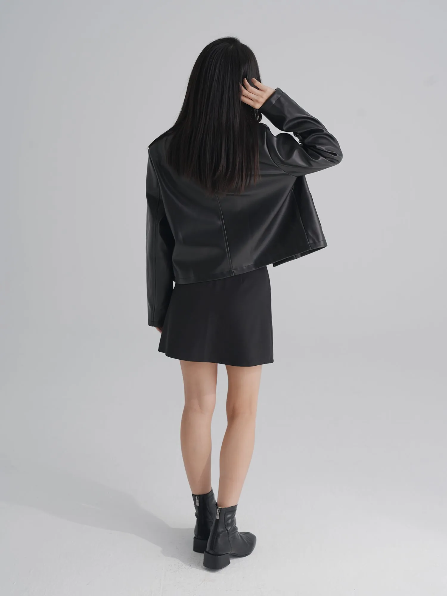 Rosie Round Neck Vegan Leather Jacket