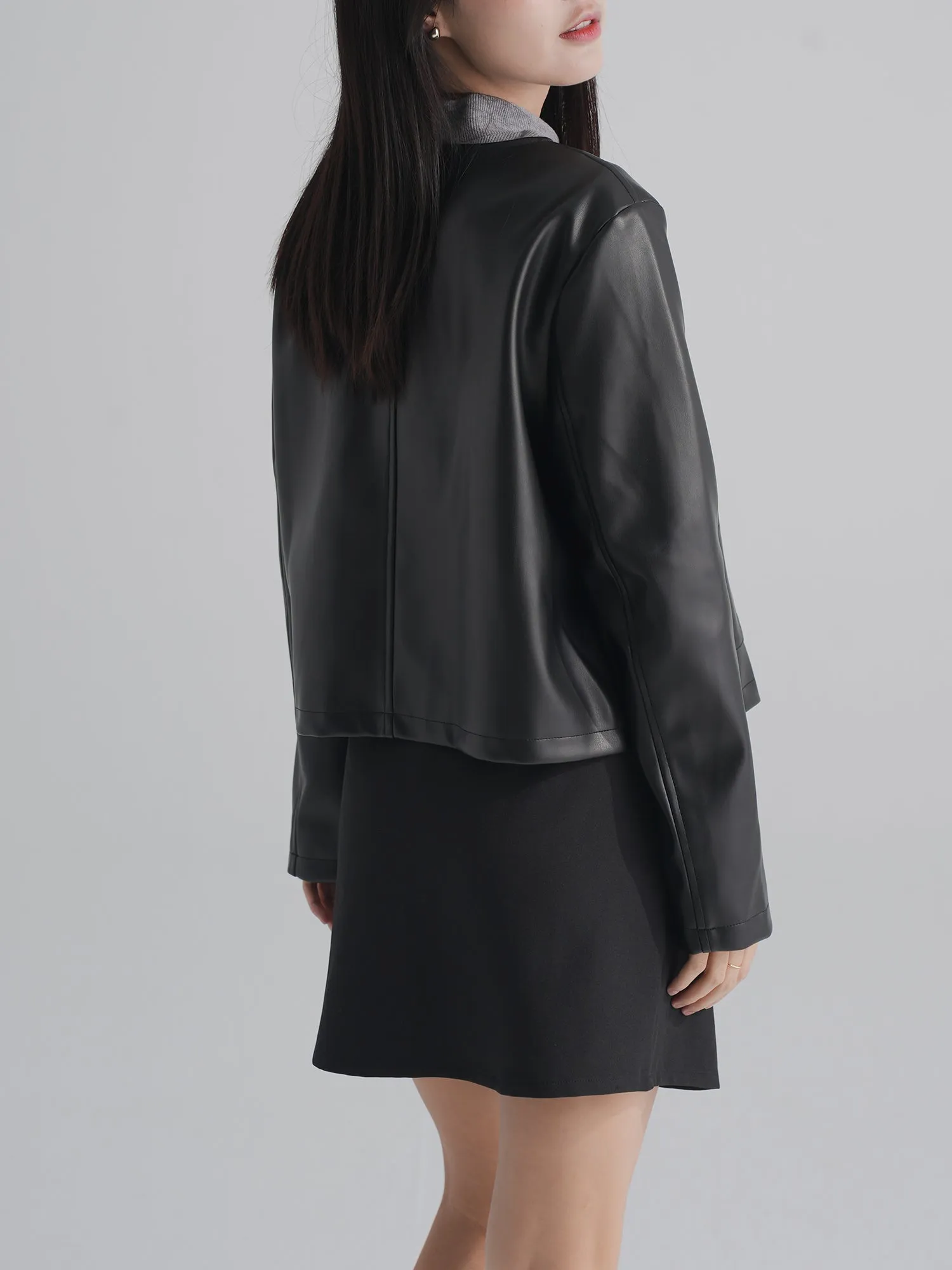 Rosie Round Neck Vegan Leather Jacket