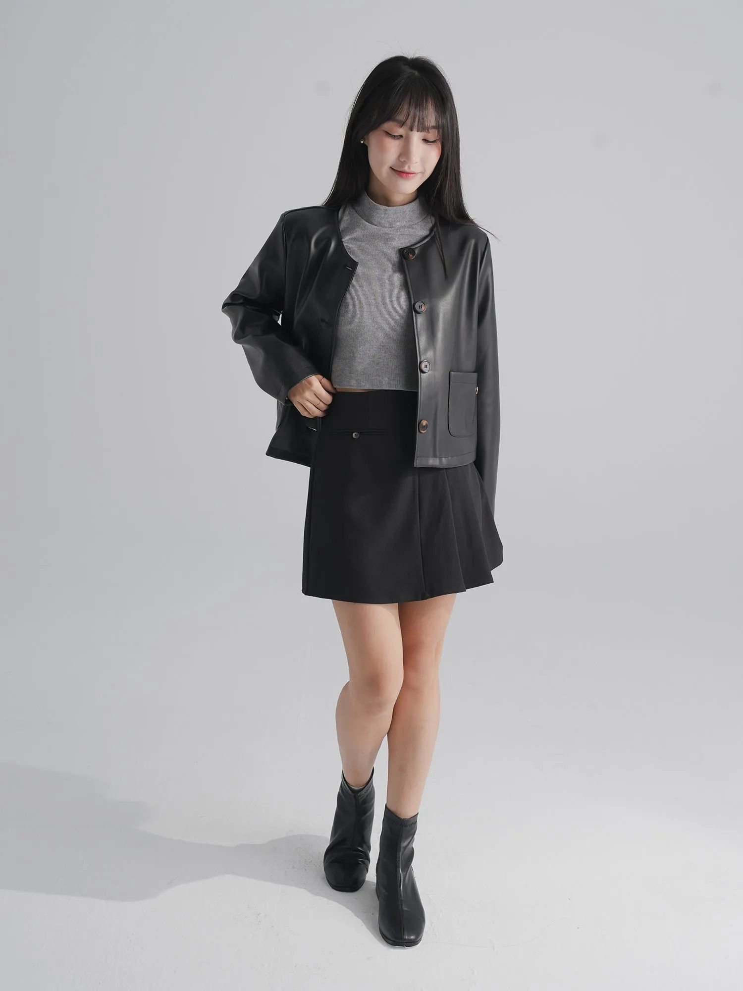 Rosie Round Neck Vegan Leather Jacket